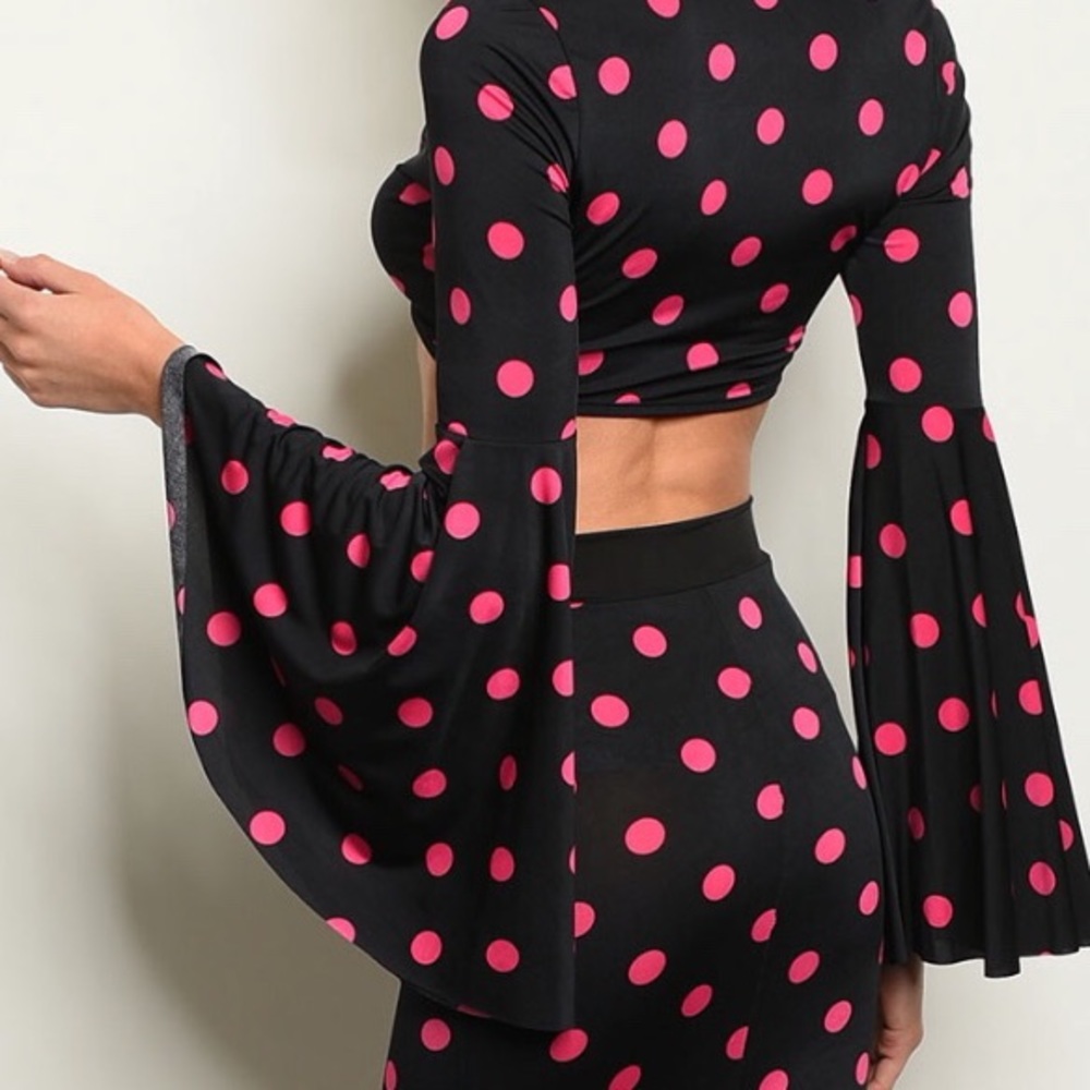 ❌DONATED❌Black Pink Fuchsia Polka Dot 2PC Skirt Set - Picture 3 of 9